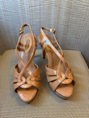 Elie Tahari Tan Patent Leather Strappy High Heels